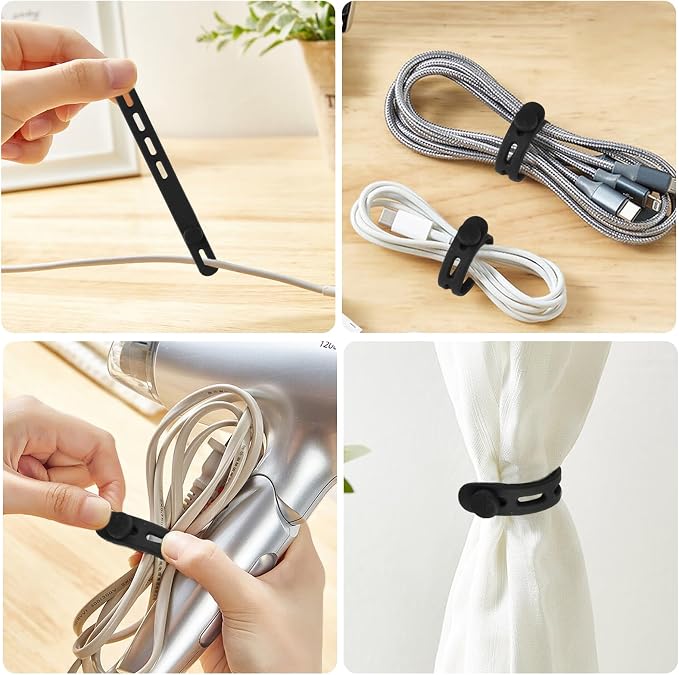 40 Pcs Black Silicone Cable Ties, Reusable Cable Straps Wire Organizer. | Cable - Image 7