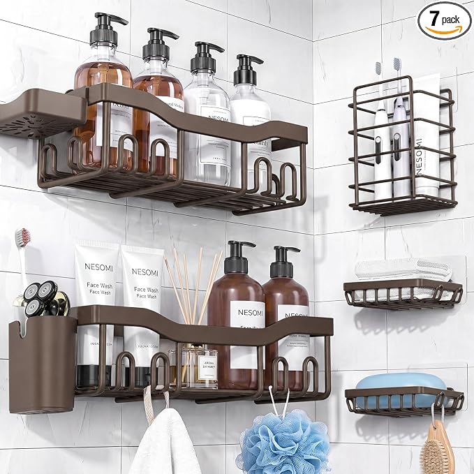 NESOMI Shower Caddy Adhesive Shower Organizer 7-Pack, Rustproof Stainless Steel by OrganizeYourHomeEssentials