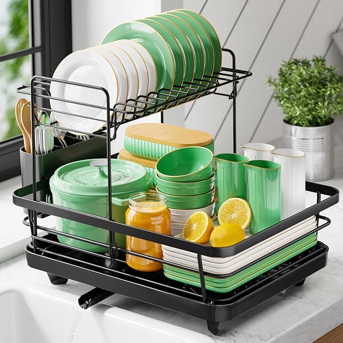Kitsure Dish Drying Rack for Kitchen Counter, 2-Tiers | Stainless Steel Sink by Kitsure