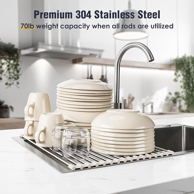 Tomorotec Roll Up Dish Drying Rack Over Sink, 304 Steel, Heat-Resistant Trivet - Image 5