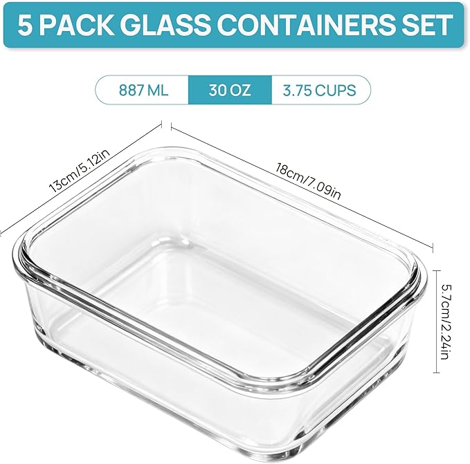 Vtopmart 5Pack 30oz Glass Meal Prep Container Sets - Image 2