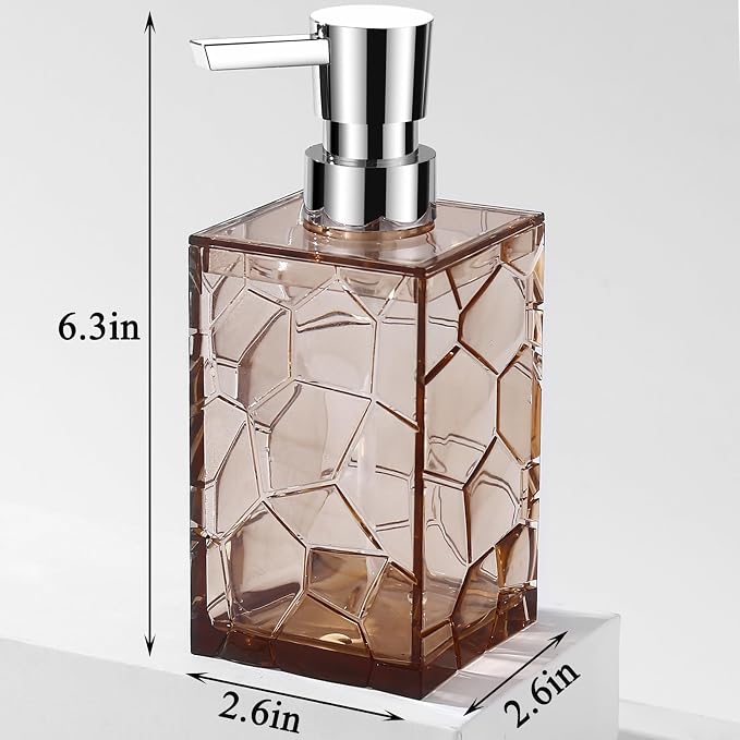 Clear Acrylic Pump Bottle Refillable Lotion Soap Dispenser 10oz Light Brown | - Image 5