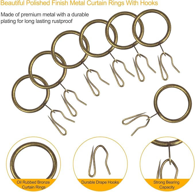 40 Pcs Metal Curtain Rings & Hooks - 30 mm Internal Diameter Decorative Curtain - Image 2