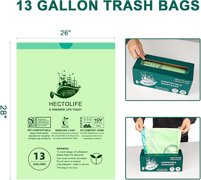 13 Gallon, Compostable, Large capacity, ASTM D6400, US BPI and Europe OK - Image 2