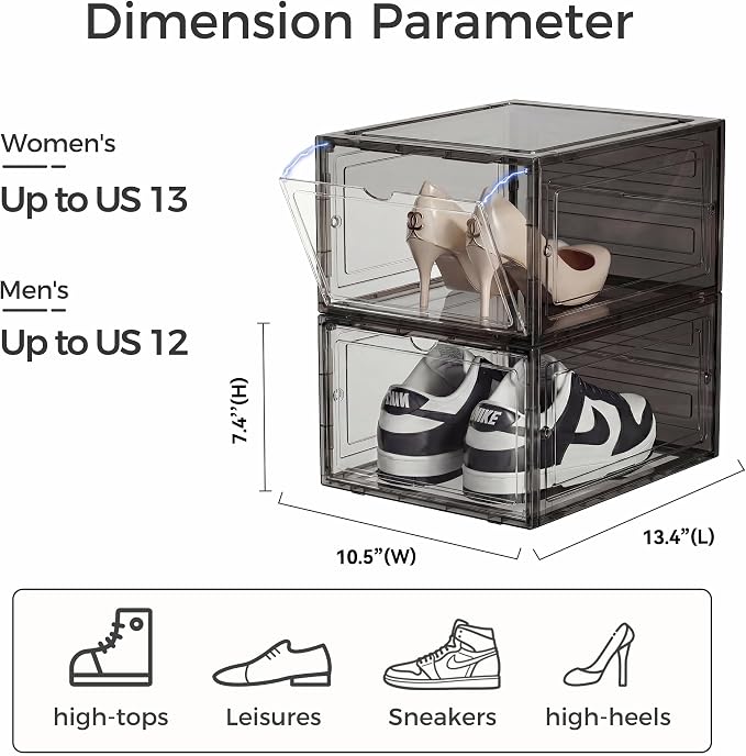 Pinkpum Upgraded Hard Shoe Storage Box 6 Pack XL Clear Shoe Organizer - Image 2