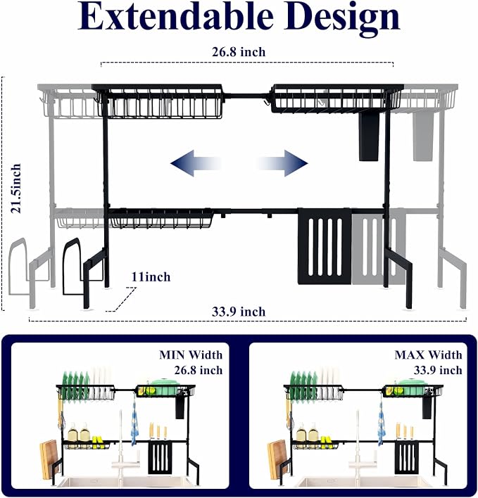 Kitsure Adjustable Over The Sink Dish Drying Rack, 26.8" -33.9"x21.5" | Sink - Image 3