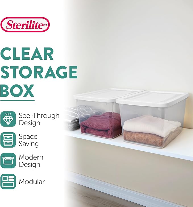 Sterilite Storage Box, Stackable Clear Plastic Bins, 20 Quart - Image 2