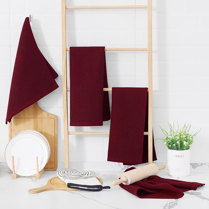 Homaxy 100% Cotton Waffle Weave Kitchen Dish Towels 4-Pack, Burgundy | 13 x 28 - Image 6