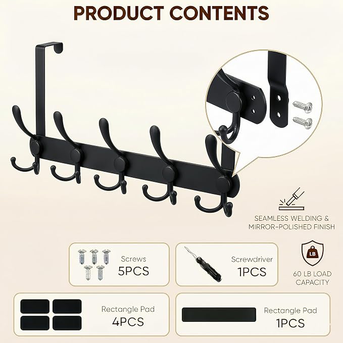 Over The Door Hooks, Coat Rack for Hanging Clothes Hat Towel - Image 3