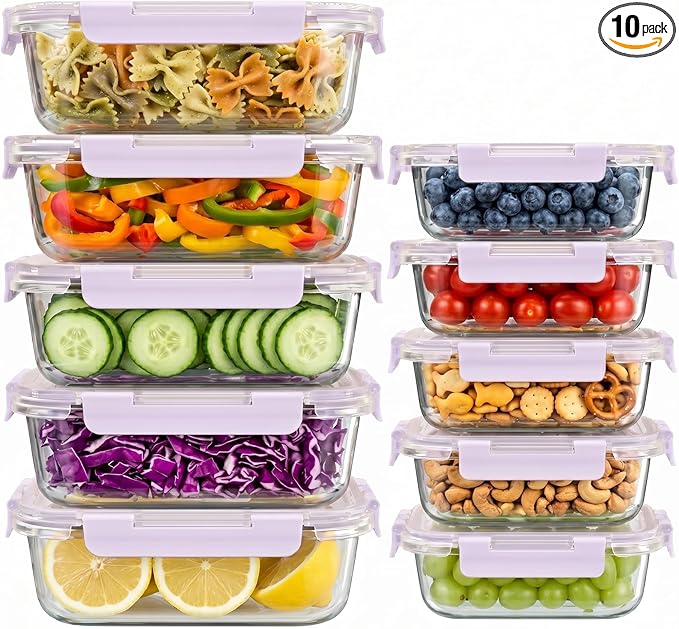 10 Sets 36 oz & 12 oz Glass Food Storage Containers by Dealusy