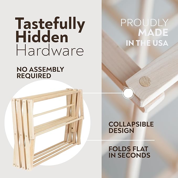 Clothes Drying Rack: Solid Maple Hard Wood Laundry Rack - Image 5
