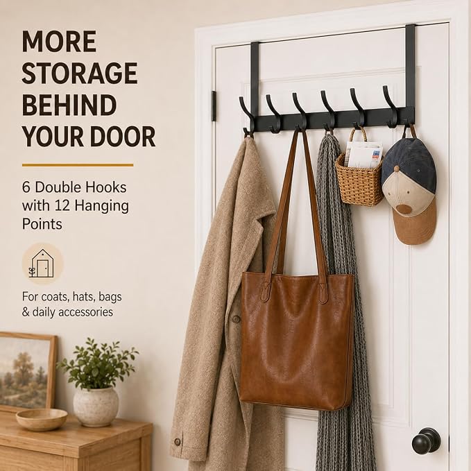 Peasulin Over The Door Hooks, 1 Pack Black Door Hanger Rack | - Image 7