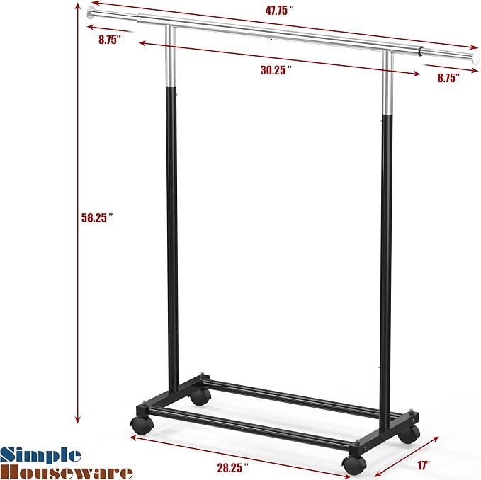 Simple Houseware Standard Rod Garment Clothing Rack, Extendable Width from 30 - Image 7