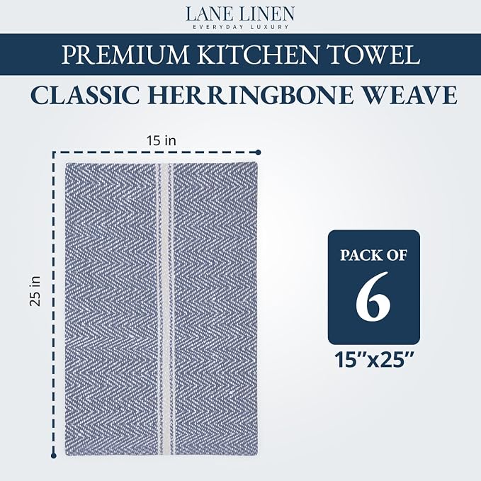 LANE LINEN Kitchen Towels 100% Cotton Absorbent Lint-Free 6 Pack - Image 2