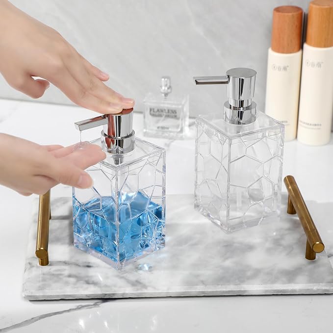 Clear Acrylic Pump Bottle Refillable Lotion Soap Dispenser 10oz 2 Pack | - Image 3