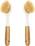 2 Pack Kitchen Dish Brush Bamboo Handle Dish Scrubber Built-in Scraper | Scrub by Songtaste