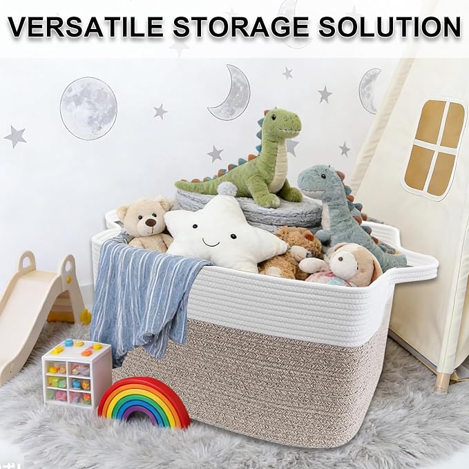 65L Laundry Basket with Handles, Woven Blanket Basket - Image 8