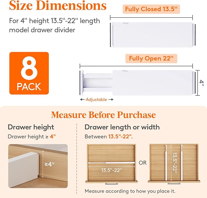 Lifewit 4" High Upgrade Drawer Divider, Adjustable Drawer Organizer Clothes | - Image 2