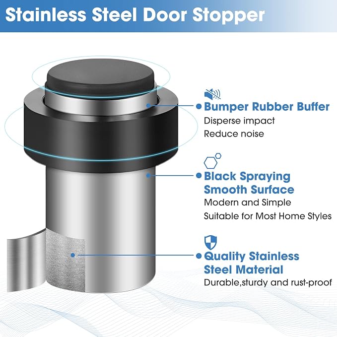 Chumia 10 Pcs Floor Mounted Door Stopper Stainless Steel, Wall Protector - Image 3