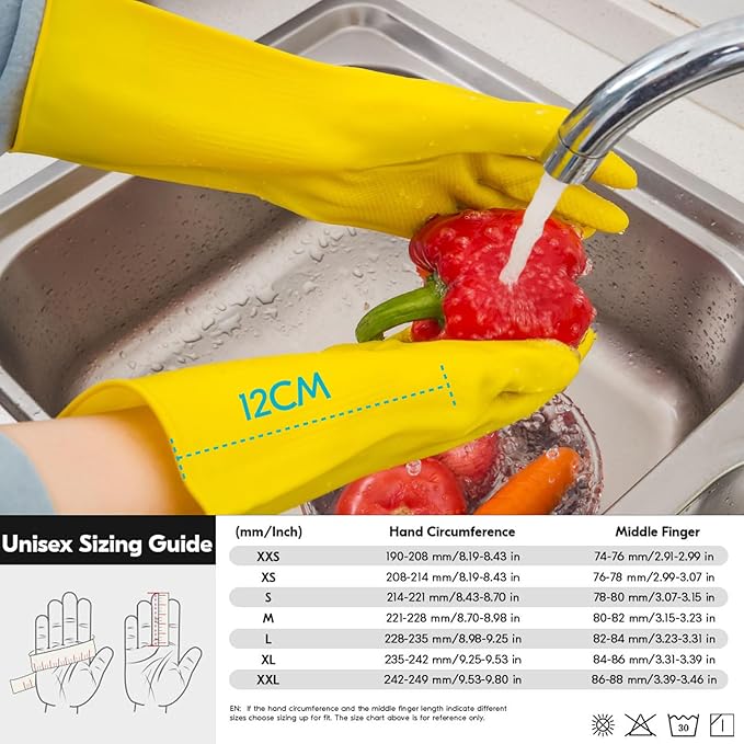Vgo... Latex Reusable Household Gloves, Cleaning Gloves, Long Cuff | yellow - Image 6