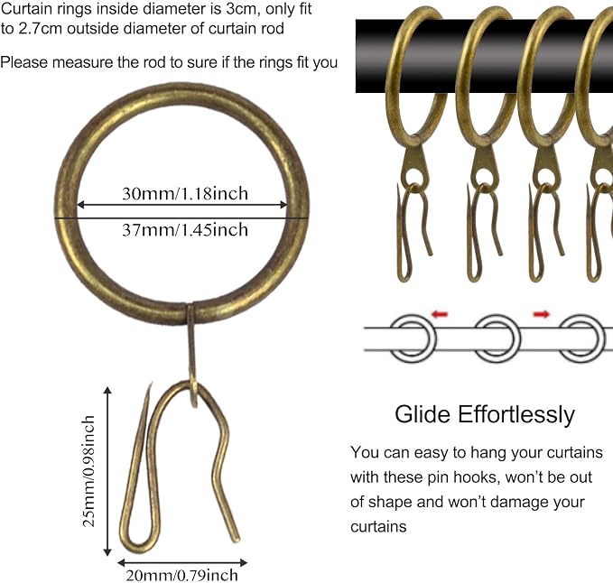 40 Pcs Metal Curtain Rings & Hooks - 30 mm Internal Diameter Decorative Curtain - Image 3