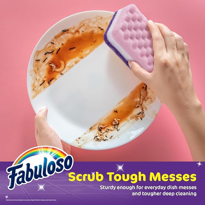Fabuloso Scratch-Free Kitchen Dish Sponges Purple Cellulose Scrubber Sponge - Image 3