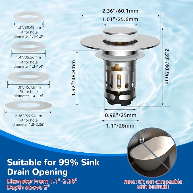 Hibbent 4 PCS Upgraded 3 in 1 Bathroom Sink Drain Strainer, Pop Up Stopper | - Image 8