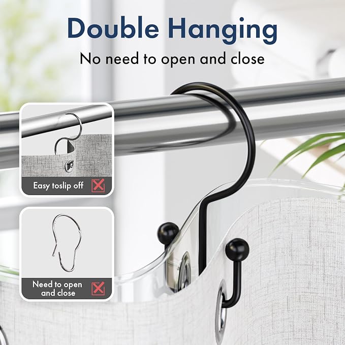Bathway Shower Curtain Hooks Matte Black Shower Curtain Rings, Metal Shower - Image 5