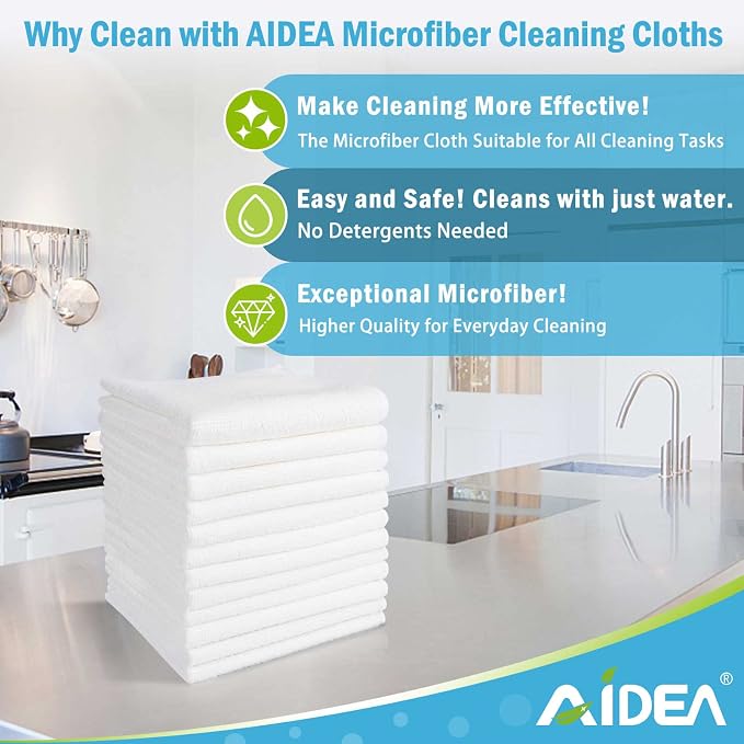 AIDEA White Microfiber Cleaning Cloth 50PK, Absorbent Cleaning Rags 12"x12" | - Image 2