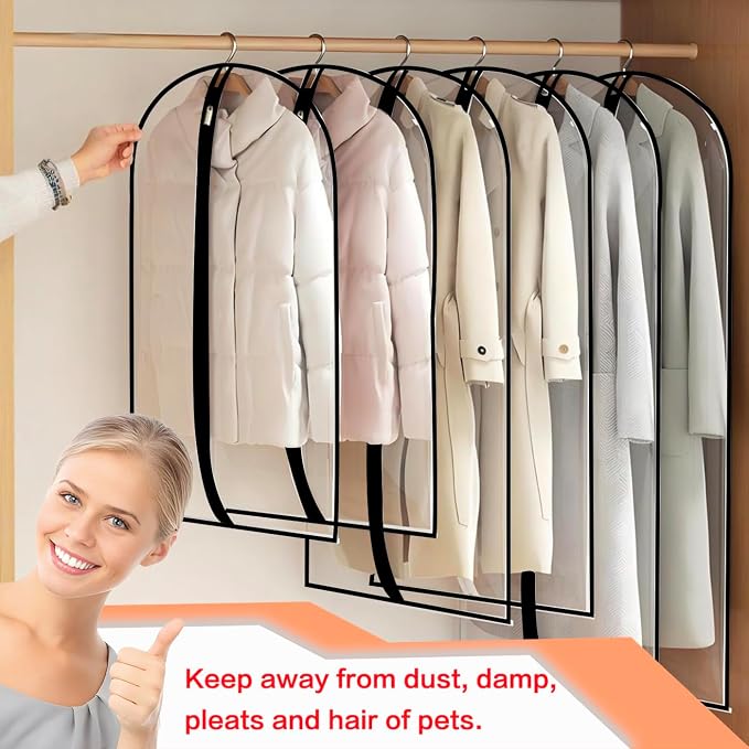 Clear Garment Bags for Hanging Clothes Travel Clothes Storage Bags Closet Cover - Image 4