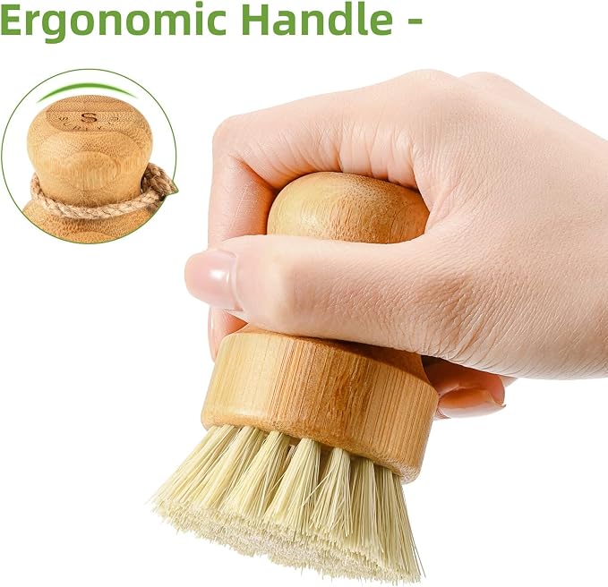 SUBEKYU Bamboo Dish Scrub Brush, Produce Brush, 2 Pack - Image 5