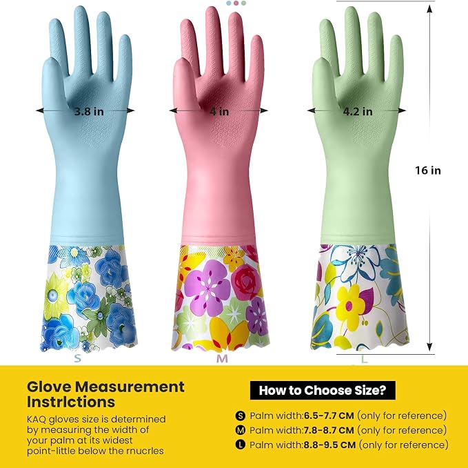 KAQ 3 Pairs Dishwashing Cleaning Gloves, Reusable Long Rubber Gloves - Image 7