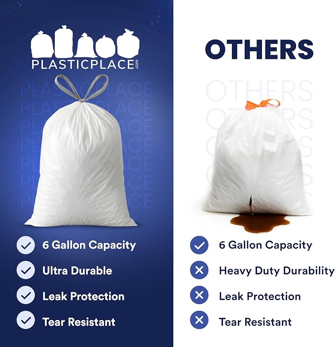 Plasticplace 4 - 6 Gallon White Drawstring Bags, 100% Prime Material, 0.7 Mil - Image 7