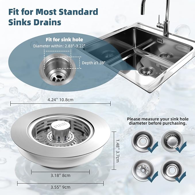 Hibbent 2 PCS Metal Kitchen Sink Drain Strainer & Stopper, Stainless Steel - Image 9