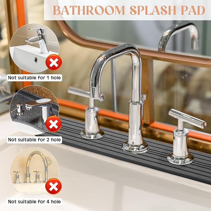 Teenyyou 3 Hole Gray Faucet Mat Kitchen Sink 15.94" x 4.92" | Bathroom Faucet - Image 3