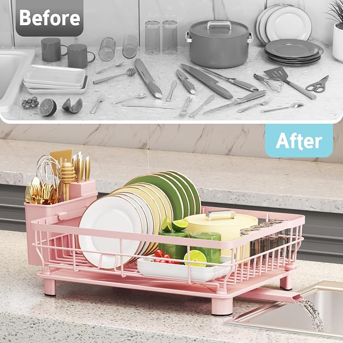 Dish Drying Rack for Kitchen Counter, 12.8" W x 16.9" L, Self-Draining - Image 7