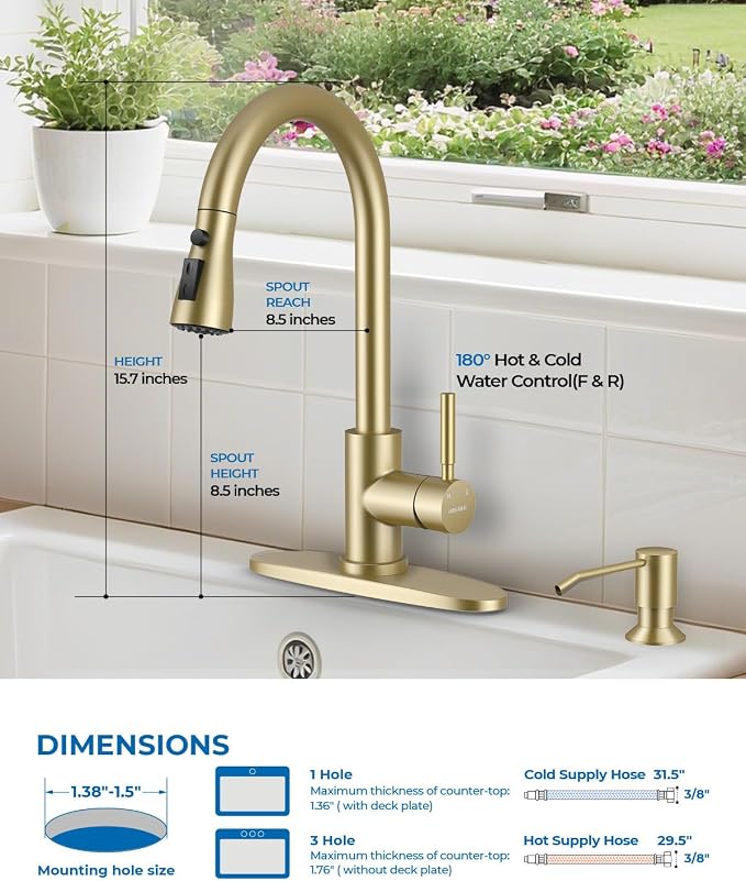 WEWE Kitchen Faucet with Soap Dispenser Set, Pull-Down Sprayer, 360° Swivel - Image 2