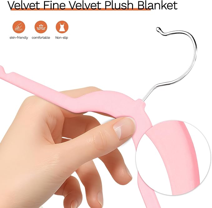 Pink Velvet Hangers 20 Pack, Slim Space Saving Suit Hangers - Image 2