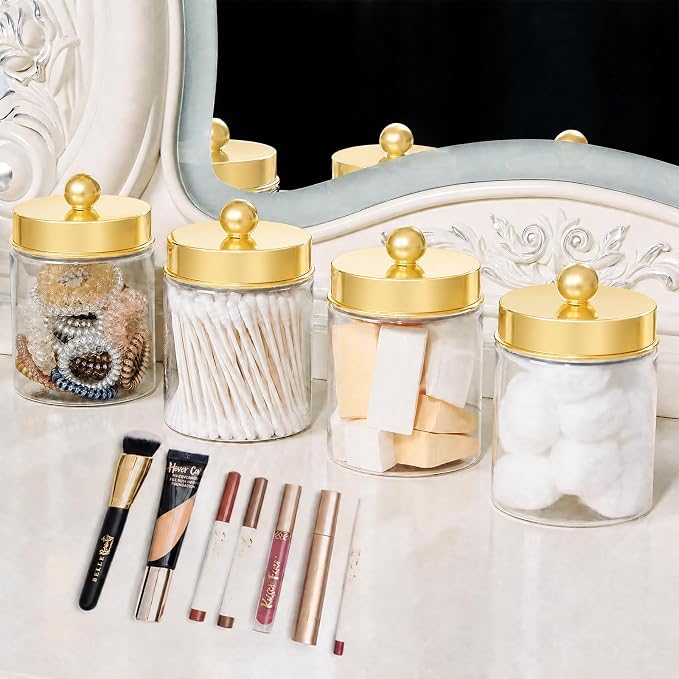Amolliar Acrylic Apothecary Jar Bathroom Qtip Holder Gold 4 Pack - Image 4