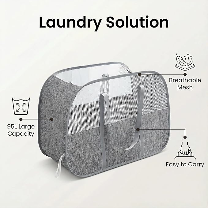 95L Collapsible Laundry Basket, Dirty Clothes Hamper | Foldable Laundry Hamper - Image 2