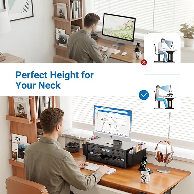 Desk Organizer and Accessories, 2-Tier Computer Monitor Stand Riser - Image 3
