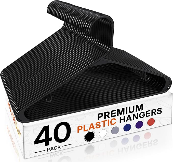 HOUSE DAY Black Plastic Hangers 40 Pack, Slim Space-Saving Clothes Hangers | by HOUSEDAY