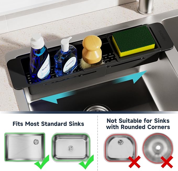 NiHome Extendable Kitchen Sink Caddy, Small Brush Sponge Storage Holder - Image 4