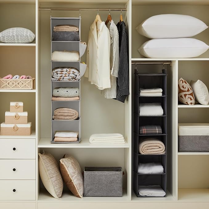 Hanging Closet Organizer and Storage, 2 Packs, Light Grey | Breathable Fabric - Image 2