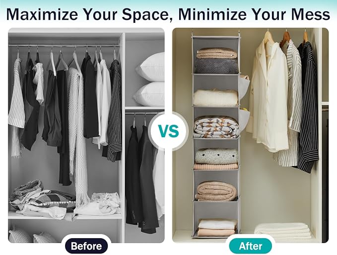 Hanging Closet Organizer and Storage, 2 Packs, Light Grey | Breathable Fabric - Image 7