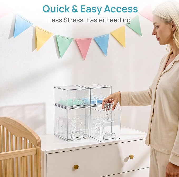 Vtopmart Clear Stackable Storage Drawers Set of 4, Baby Bottle Organizer | - Image 6