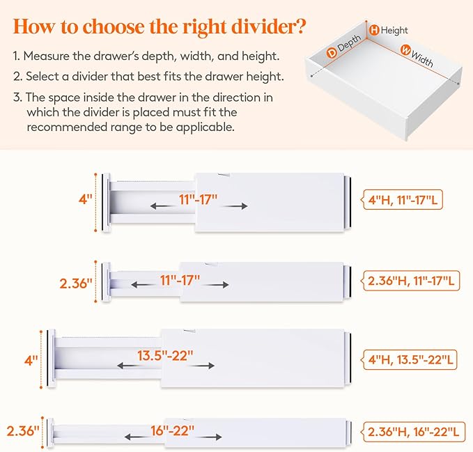 Lifewit 4" High Upgrade Drawer Divider, Adjustable Drawer Organizer Clothes | 8 - Image 3