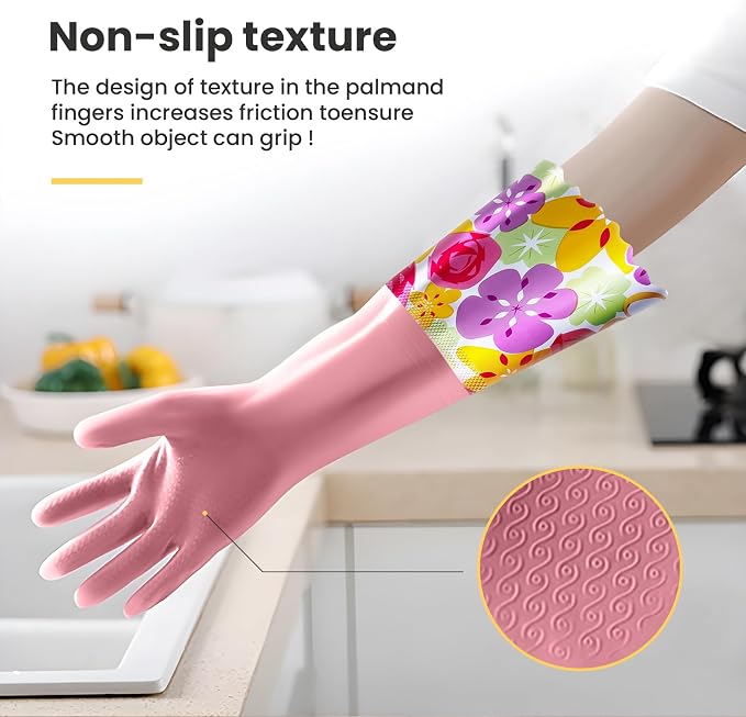 KAQ 3 Pairs Dishwashing Cleaning Gloves, Reusable Long Rubber Gloves - Image 5