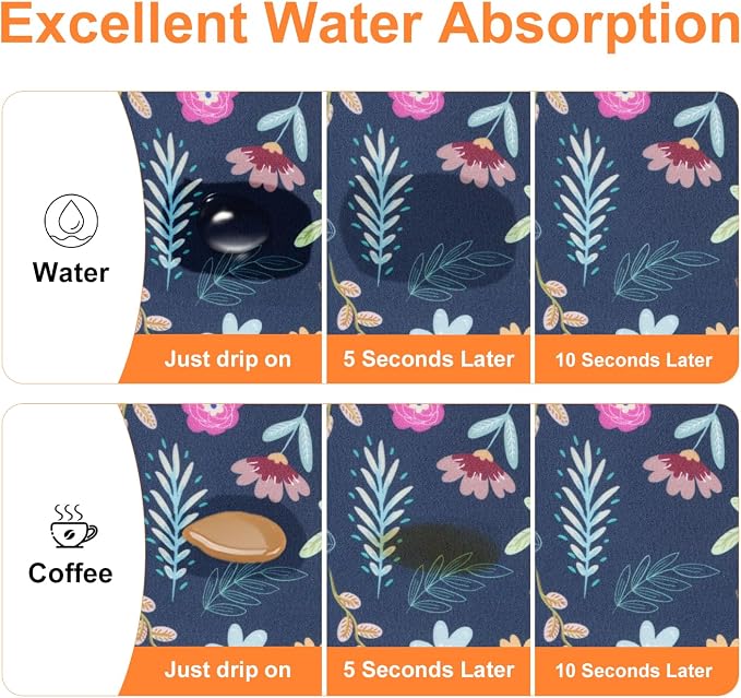 LOKHOM 18"x24" Dish Drying Mat，Colorful Floral Coffee Mat Blue | Colorful - Image 4
