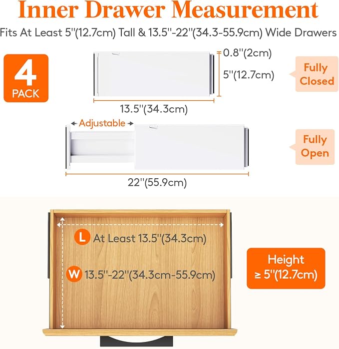 Lifewit 5" Tall Upgrade Drawer Dividers, Adjustable Deep Drawer Organizer | - Image 2